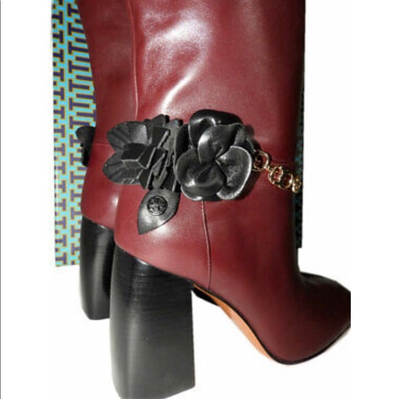 TORY BURCH Blossom Leather Burgundy Knee High Boot - Picture 3 of 5